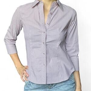 Vintage Talbots Purple White Striped Button Up Blouse Shirt 3/4 Sleeves Size 2P